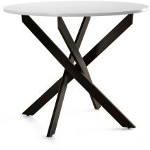 Mesa redonda comedor cocina blake, mesa industrial 90 cm diámetro con patas metálicas entrecruzadas. Color: Blanco pata Negra - Home Heavenly
