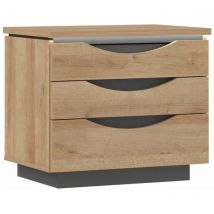 Mesita de noche de 3 cajones con luces led saturn. Mesilla de noche con mucho almacenaje. Color: Roble Ancient-Antracita - Home Heavenly