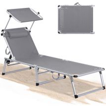 Homecall - Gartenliege Leicht Sonnenliege Klappbar Alu Liegestuhl Strandliege 1-tlg, 5 fach Verstellbare Rückenlehne, Sonnenschutzdach, bis