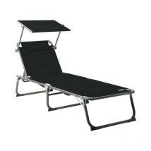 Homecall - Gartenliege Sonnenliege AluLiege Liegestuhl Liege Klappbar, Textilene Mit Dickem Schwamm, Mit Verstellbare Rückenlehne, Sonnenblende,