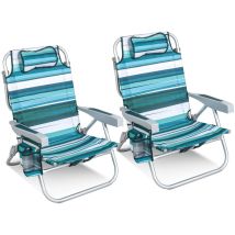 HOMECALL Klappstuhl Strandstuhl Klappbar Leicht Strand 5-stufig verstellbare Rückenlehne,Bis 136KG,Aluminiumrahmen, eine große isolierte Kühltasche,