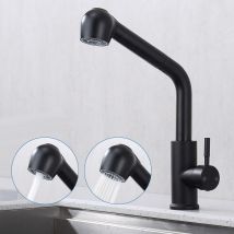 Homelody - Grifo de Cocina Negro en Acero Inoxidable con Ducha Extraíble, Mezclador de Fregadero con 2 Tipos de Chorro a Elegir