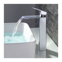 Homelody - Robinet Salle de Bain Cascade Mitigeur de Lavabo Bec Haut Robinetterie de Lavabo pour Vasque Chromé Design Moderne