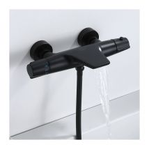 Wannenarmatur Thermostat schwarz Badewannenarmatur Wasserfall Wannenbatterie Duscharmatur Schwarz für Dusche Wannenthermostat