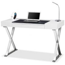 Homeology - adonis Gloss White and Chrome Ergonomic Home Office Luxury Workstation Desk