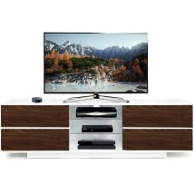 Homeology - Avitus Gloss White 4-Walnut Drawers 3-Shelf tv Stand