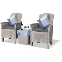 Homeology OPHELIA 3-Piece Rattan Garden Furniture High Back Armchair Set with Side Table in Grey