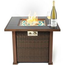 Homeology - ostara Stylish Wicker Garden and Patio Glass Tabletop Gas Fire Pit