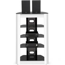 Homeology - zinnia 5-Tier Black Glass Shelves with Gloss White Facia Entertainment Unit Audio Rack Stand