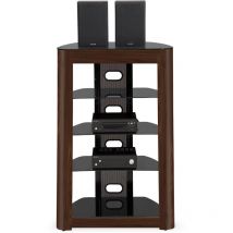 Homeology - zinnia 5-Tier Black Glass Shelves with Walnut Fascia Entertainment Media Audio Rack Stand