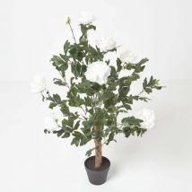 Arbre Pivoines artificielles Crème en pot noir, 100 cm - Homescapes