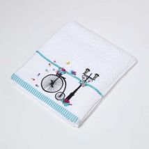Serviette invité brodée Motif Vélo Grand-bi 50 x 80 cm - Homescapes