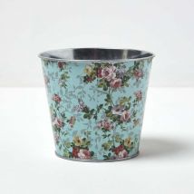 Cache-pot en zinc à motif roses - Homescapes