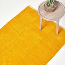 Senfgelber Chenille-Teppich mit naturfarbenem Rand aus 100% Baumwolle, 110 x 170 cm - Homescapes