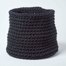 Homescapes - Black Cotton Knitted Round Storage Basket, 42 x 37 cm - Black