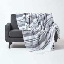 Cotton Morocco Striped Monochrome Throw, 255 x 360 cm - Homescapes