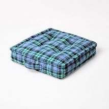 Coussin de sol Bleu - Tartan écossais - 50 x 50 cm - Homescapes