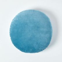 Homescapes - Coussin rond en velours bleu , 40 cm