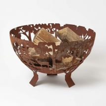 Homescapes - Decorative Fire Bowl with Laser Cut Woodland Scene - Brown - Brown