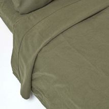 Homescapes - Drap plat en lin lavé Vert – 178 x 255 cm