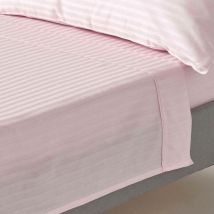 HOMESCAPES Drap plat rayé satin de coton égyptien 330 fils Violet 275 x 275 cm