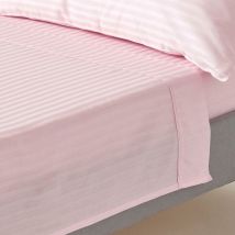 Drap plat rayé satin de coton égyptien 330 fils Rose 230 x 255 cm - Homescapes