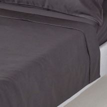 Drap plat uni 100% coton égyptien 1000 fils Gris foncé 178 x 255 cm - Homescapes