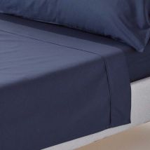 Drap plat uni 100% coton égyptien 200 fils Bleu marine 230 x 255 cm - Homescapes