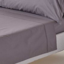 Drap plat uni 100% coton égyptien 200 fils coloris Gris foncé 230 x 255 cm - Homescapes