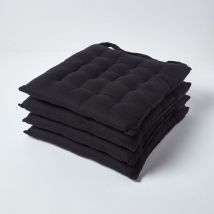 HOMESCAPES Lot De 4 Galette De Chaise Ou Coussin De Chaise Capitonné Noir 40 X 40 cm
