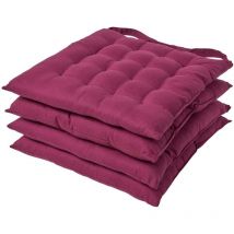 Homescapes - Lot de 4 galette de chaisse Capitonnée 40 x 40 cm Prune