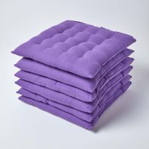 Homescapes - Lot de 6 Galette de Chaise Capitonnée 40 x 40 cm Violet
