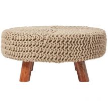 Gestrickter Fußhocker, 30 cm hoch, cremeweiß - Homescapes
