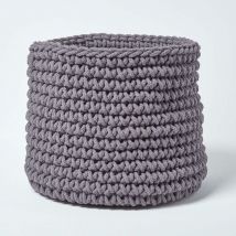 Grand Panier rond tressé en tricot Gris - 42 x 37 cm - Homescapes