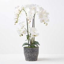 Homescapes Grande Orchidée artificielle blanche en pot en céramique foncé 82 cm