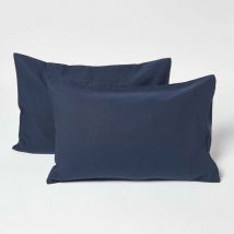 Homescapes - Navy Linen Kids Pillowcases 60 x 40 cm, Pack of 2 - Blue