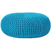 Großer Strickpouf 100% Baumwolle, türkis - Homescapes