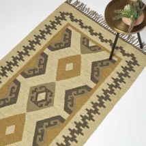 Handgewebter Juteteppich Ravar - 120 x 170 cm, Kelim-Muster beige-gold-braun - Homescapes