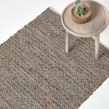 Brauner handgewebter Lederteppich mit Diamantmuster, 66 x 200 cm - Homescapes