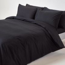 Housse de Couette et taies d'oreiller unies en coton égyptien 200 fils Noir 260 x 220 cm - Homescapes