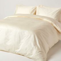 Housse de couette et taies d'oreiller coton égyptien Bio 400 fils Crème 200 x 200 cm - Homescapes