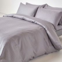 Homescapes - Housse de couette et taies d'oreiller rayées en coton égyptien 330 fils Gris 260 x 220 cm