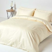 Homescapes - Housse de couette et taies d'oreiller unies coton égyptien 1000 fils Crème 260 x 220 cm