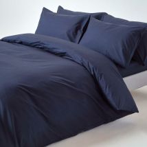 Housse de couette et taies d'oreiller unies coton égyptien 200 fils Bleu marine 135 x 200 cm - Homescapes