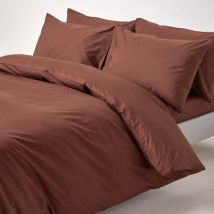 Housse de couette et taies d'oreiller unies coton égyptien 200 fils Chocolat 260 x 220 cm - Homescapes