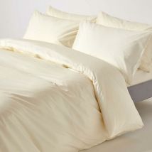 Housse de couette et taies d'oreiller unies coton égyptien 200 fils Crème 135 x 200 cm - Homescapes