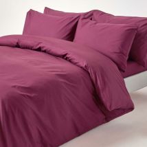 Housse de couette et taies d'oreiller unies en coton égyptien 200 fils Prune 200 x 200 cm - Homescapes