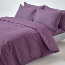 Housse de couette et taies d'oreiller unies en coton égyptien 200 fils Raisin 260 x 220 cm - Homescapes