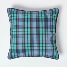 Housse de coussin à carreaux écossais Bleu, 45 x 45 cm - Homescapes