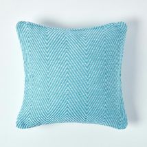 Homescapes - Housse de coussin Halden turquoise à motif chevrons en coton, 45 x 45 cm